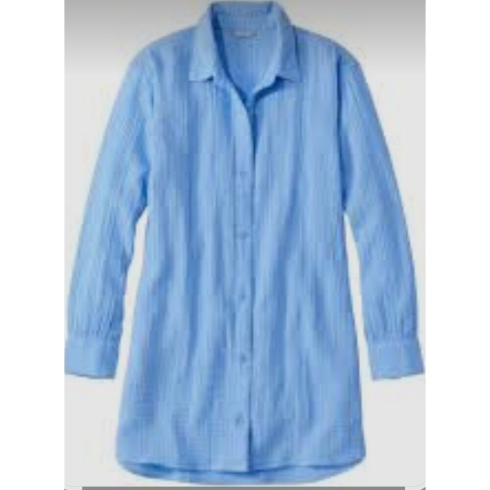 L.L. Bean Blue Cloud Gauze Button Up Tunic Shirt Cover Up Lightweight XL Coastal